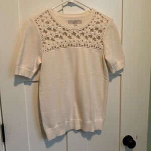 Loft off white short sleeve cotton knit sweater.